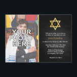Convites Bar Elegante do Monograma Mitzvah com foto<br><div class="desc">Adicione sua própria foto.  Bar mitzvah.  Negro clássico e ouro.</div>
