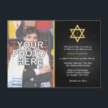 Convites Bar Elegante do Monograma Mitzvah com foto<br><div class="desc">Adicione sua própria foto.  Bar mitzvah.  Negro clássico e ouro.</div>