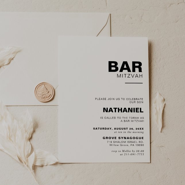 Convites Bar Formal Elegante Minimalista Mitzvah (Criador carregado)