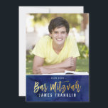 Convites BAR FOTO MITZVAH moderno, azul-aquarela, tipo ouro<br><div class="desc">pelo kat massard >> kat@simplysweetPAPERIE.com <<< design de convite de tendência para o BAR do seu filho MITZVAH Setup como modelo, é simples você adicionar seus próprios detalhes ou clicar no botão personalizar e você pode adicionar ou alterar texto, fontes, tamanhos etc. DICA: 1. Para alterar/mover gráficos / alterar a...</div>