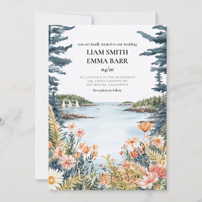 Convites Bar Harbor Maine Wedding Invitation (Frente)