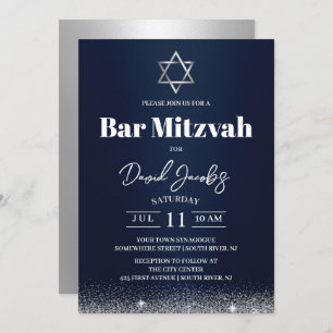 Convites Bar judeu Mitzvah Star de David Modern Marinho Azu