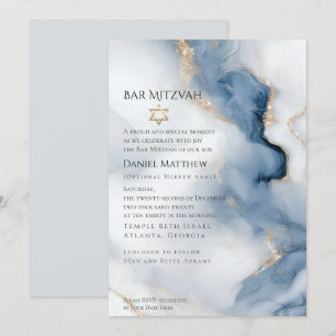 Convites Bar Mitzvah Ágata Azul Empoeirado Moderno