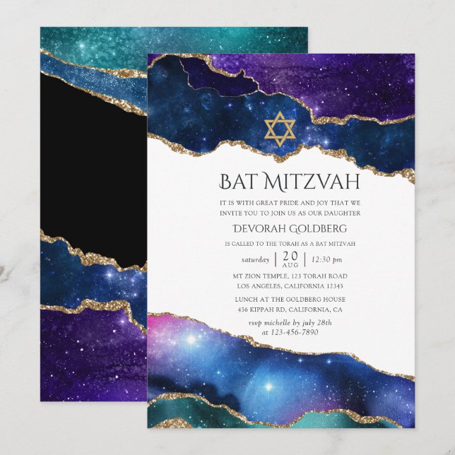 Convites Bar Mitzvah Ágata Galáxia (Frente/Verso)