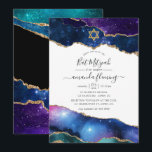 Convites Bar Mitzvah Ágata Galáxia<br><div class="desc">Convite de bar mitzvah com pedra de ágata glitter falsa da galáxia com tipografia elegante e caligrafia personalizável para os detalhes do seu evento.</div>
