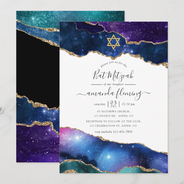 Convites Bar Mitzvah Ágata Galáxia (Frente/Verso)