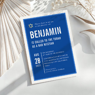 Convites BAR MITZVAH arrojado, azul real e geométrico