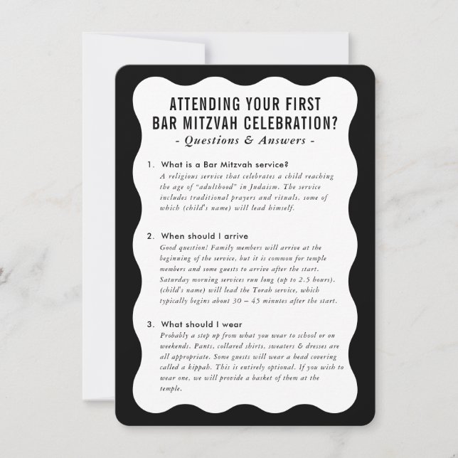 Convites BAR MITZVAH — aviso de informações de serviço bran (Frente)
