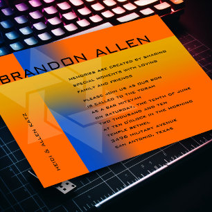 Convites Bar Mitzvah Azul e Amarelo em Qualquer Cor