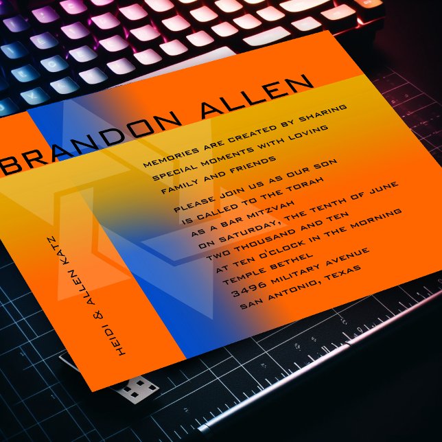 Convites Bar Mitzvah Azul e Amarelo em Qualquer Cor (Criador carregado)