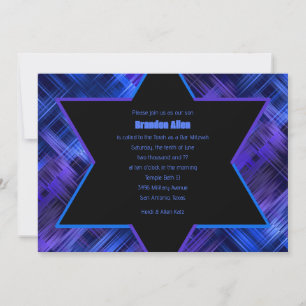 Convites Bar Mitzvah Azul e Roxo Xadrez Abstrato