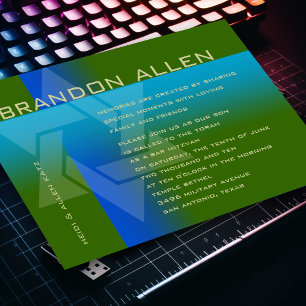 Convites Bar Mitzvah Azul e Turquesa em Qualquer Cor