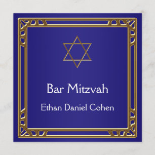 Convites Bar Mitzvah Azul Marinho Barra de Ouro