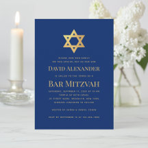 Bar Mitzvah Azul Real Ouro Estrela de Davi Simples