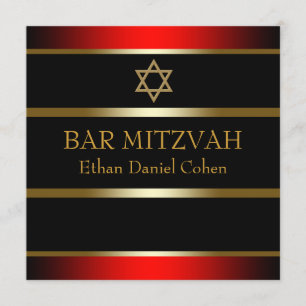 Convites Bar Mitzvah Barra de Ouro Vermelho e Preto