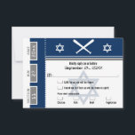 Convites Bar Mitzvah Baseball Ticket RSVP com opção de refe<br><div class="desc">Tíquete de Baseball Azul e Cinza com a Estrela de David para o seu Bar Mitzvah / placa RSVP Mitzvah. Dois morcegos de baseball e estrela central de David em uma cor azul esmaecida. Se o esquema de cores não for o que você queria, envie um e-mail para paula@labellarue.com ANTES...</div>