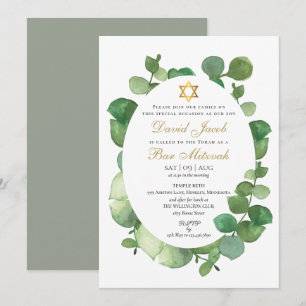Convites Bar Mitzvah Bat Mitzvah Aquarela Verde
