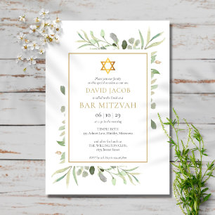Convites Bar Mitzvah Bat Mitzvah de Aquarela Verde