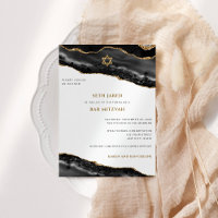 Bar Mitzvah Black and Dourado Agate Border Modern
