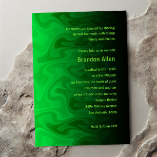 Convites Bar Mitzvah Black and Green Waves