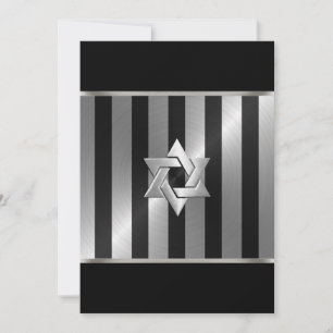 Convites Bar Mitzvah Black and Silver Stripe Star de David