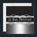 Convites Bar Mitzvah Black Silver Metal Boy<br><div class="desc">O bar Mitzvah Jewish Star Celebra o Elegante Black Silver Metal Boy Party,  Celebração. Personalize com seus próprios detalhes.</div>