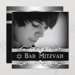 Convites Bar Mitzvah Black Silver Metal masculino 2