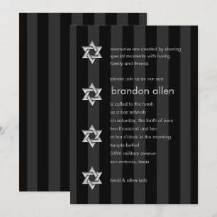 Convites Bar Mitzvah Black Stripe Silver Star