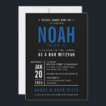 Convites BAR MITZVAH bloco moderno negrito azul real preto<br><div class="desc">por kat massard >> WWW.SIMPLYSWEETPAPERIE.COM <<< - - - - - - - - - - - CONTATE ME para ajudar a equilibrar seu tipo perfeitamente Adore o design, mas gostaria de ver algumas mudanças - outro esquema de cores, produto, adicionar uma foto ou adaptado para uma ocasião diferente -...</div>