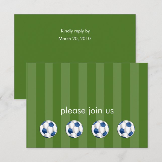 Convites Bar Mitzvah Blue and White Soccer Ball (Frente/Verso)