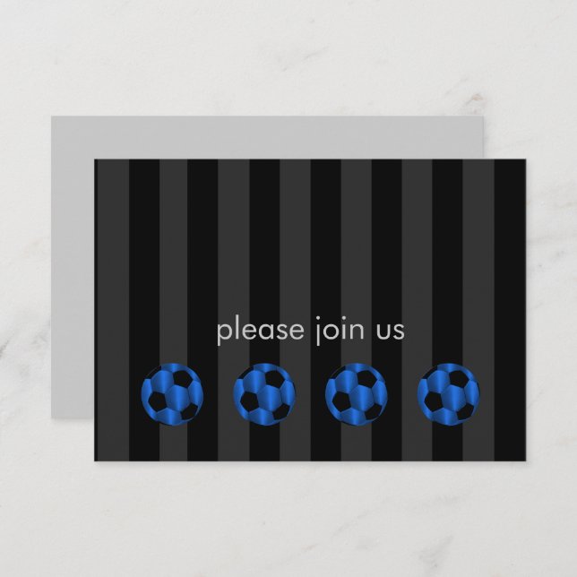 Convites Bar Mitzvah Blue e Black Soccer Ball (Frente/Verso)