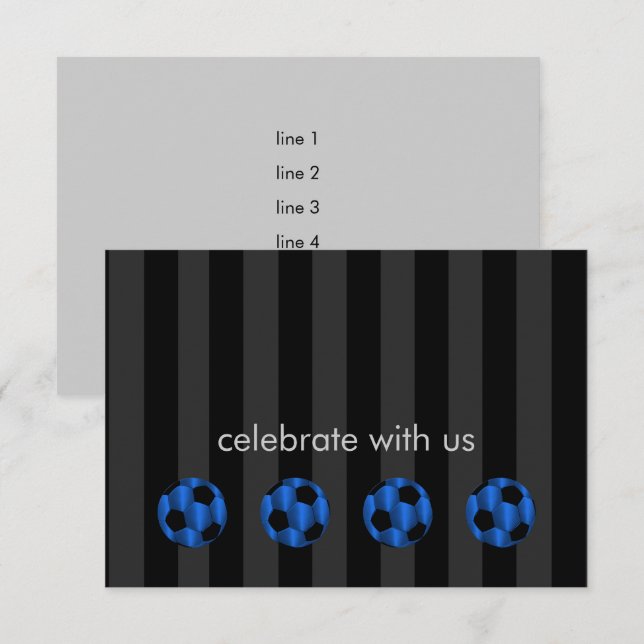 Convites Bar Mitzvah Blue e Black Soccer Ball (Frente/Verso)