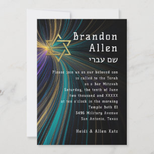 Convites Bar Mitzvah Blue e Dourados Rays