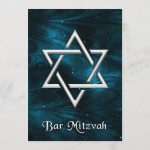 Convites Bar Mitzvah Blue Nebulae & Silver Star de David