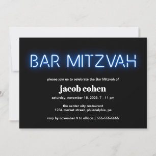 Convites Bar Mitzvah Blue Neon Lights