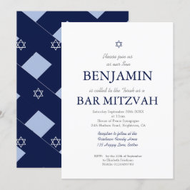 Convites Bar Mitzvah Blue Pattern Star de David Jewish