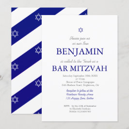 Convites Bar Mitzvah Blue Pattern Star de David Jewish I