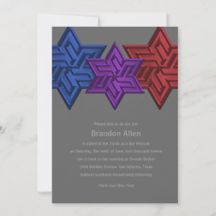 Convites Bar Mitzvah Blue Purple e Red Star de David
