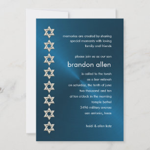 Convites Bar Mitzvah Blue Sheen Silver Stars de David