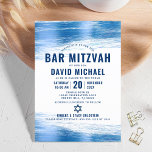 Convites Bar Mitzvah Bold Moderno Tipografia Marinho Azul F<br><div class="desc">Tenha orgulho, alegria e mostre este marco do seu Bar favorito Mitzvah! Enviar este convite legal, único, moderno e personalizado para um evento que se lembre. Traços de pincel de folha azul-clara metálico, juntamente com tipografia azul-marinho e estrela de David, sobrepõem um plano de fundo branco simples. Personalize o texto...</div>