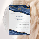 Convites Bar Mitzvah, Borda Azul e Dourada do Agate<br><div class="desc">Este design moderno apresenta uma bela borda azul e dourada e seu texto personalizado na frente e no verso,  se necessário. Use o formulário modelo para adicionar seu texto. Os menus avançados de edição,  acessados escolhendo "personalizar ainda mais",  permitirão que você altere as fontes,  as cores e o layout.</div>
