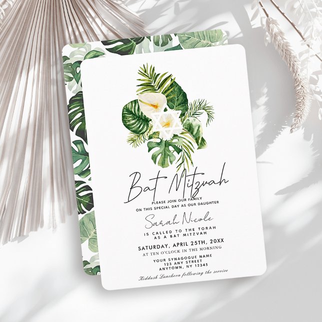 Convites Bar Mitzvah Botânico de Hibisco Branco Tropical (Criador carregado)
