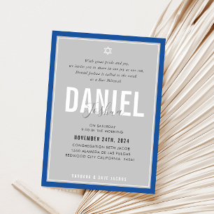 Convites BAR MITZVAH cinza azul-azulado moderno rapaz atlé