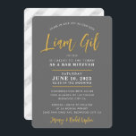 Convites BAR MITZVAH cinza de caligrafia moderna ouro faux<br><div class="desc">por kat massard sofisticado,  barato convite para a celebração do MITZVAH do seu filho. Fácil de atualizar o modelo me Envie um e-mail para itens correspondentes e esquemas de cores alternativos - kat@simplysweetpaperie.com</div>