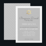 Convites BAR MITZVAH - cinza de estrelas de ouro do PARTIDO<br><div class="desc">*** NOTA - A CRUZAÇÃO DO EFEITO DA FOLHA DE OURO É UMA IMAGEM IMPRESSA *** Comemorações / Cartão de Partido para acompanhar os convites MITZVAH do BAR do seu filho. A configuração como modelo é simples para você adicionar seus próprios detalhes, adicionar sua foto ou pressionar o botão personalizar...</div>