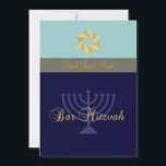 Convites Bar Mitzvah/claro   azul escuro<br><div class="desc">Um tom simples de azul com uma estrela ouro de David não tão embaçada como o cartão Bat Mitzvah,  sutil. Totalmente personalizável,  altere a cor de fundo. Copyright © 2010 PixDezines.com e PixDezines em zazzle.com</div>