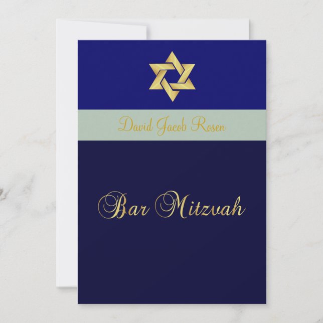 Convites Bar Mitzvah/claro + azul escuro/personalize sua co (Frente)