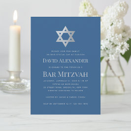 Convites Bar Mitzvah Classic Blue Faux Silver Star of David