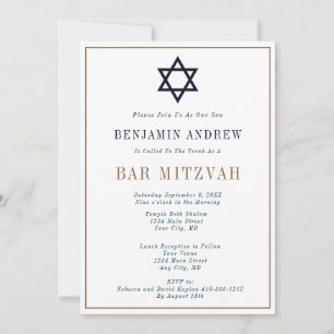 Convites Bar Mitzvah Clássico Azul Marinho Dourado Estrela
