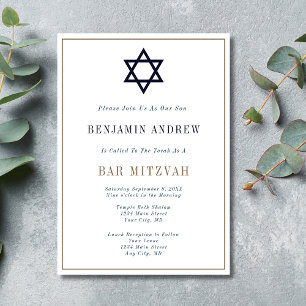 Convites Bar Mitzvah Clássico Azul Marinho Dourado Estrela 
